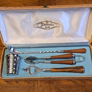 Vintage Chrome and Wood Bar Tool Set By BARMATES